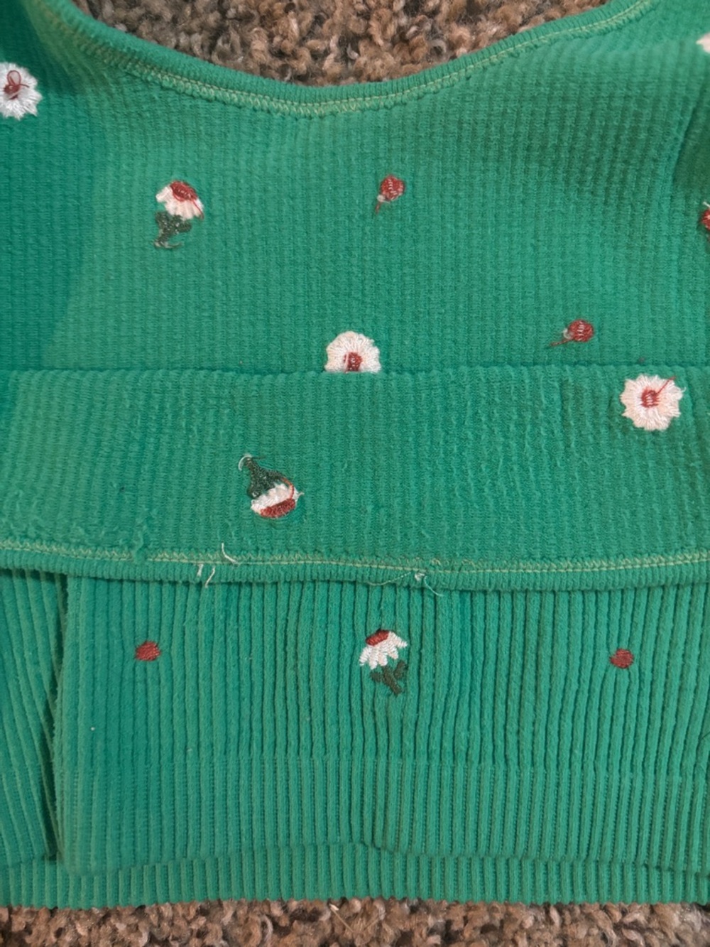 Zara Green Ribbed Daisy Embroidered Crop Tank XS/S - Picture 4 of 4